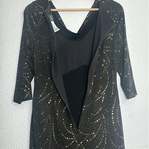 Alex Evenings Women’s Size 8 Black Gold 3/4 Sleeve Midi Knee Length Dress - Picture 7 of 13